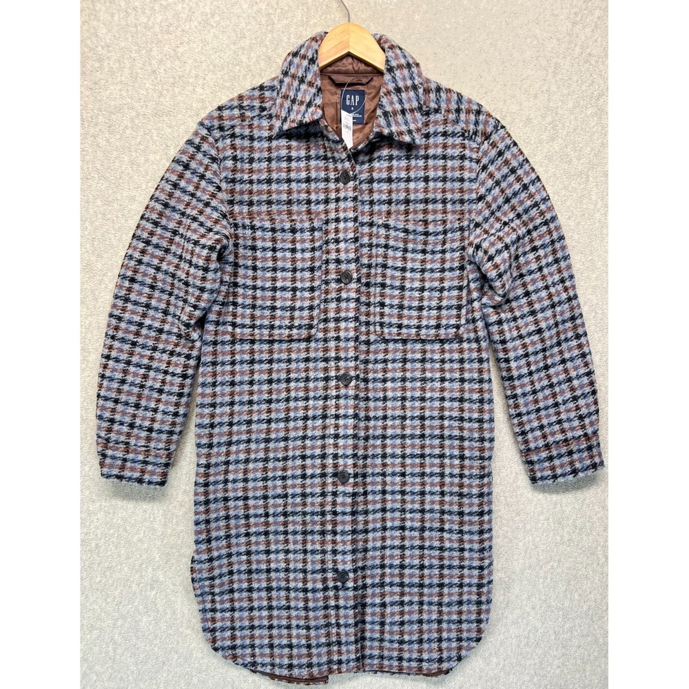 NWT Gap Womens Plaid Shirt Jacket Shacket Multicolor Houndstooth Plaid Lined S